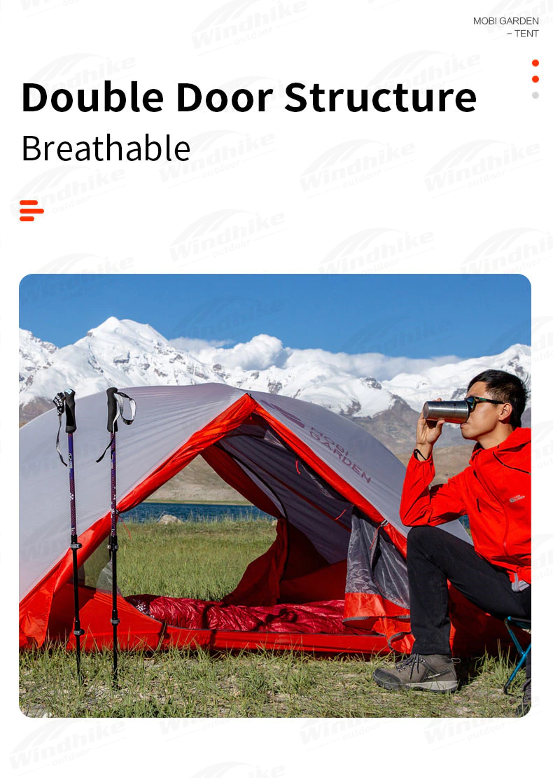 Cheap Goat Tents MOBI GARDEN Ultralight 1.3Kg Portable 1 2 Person Camping Tent 20D Fabric Double Door Waterproof Snow Skirt Hiking Tent With Mat   